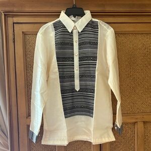 Elegant Men's Barong with Black Igorot Trim